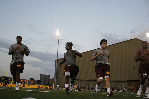 Tinsley (2nd from left) during evening practice
