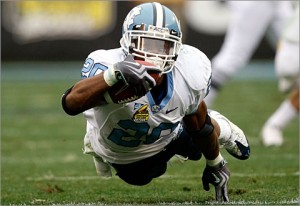 RB Shaun Draughn (#20)  fractured his left shoulder during the Tar Heels' 16-7 victory over Duke